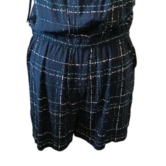 NEW Apt. 9 Navy Blue Textured Sleeveless‎ Plaid Romper Elastic Tie Waist Size XL - Picture 7 of 15
